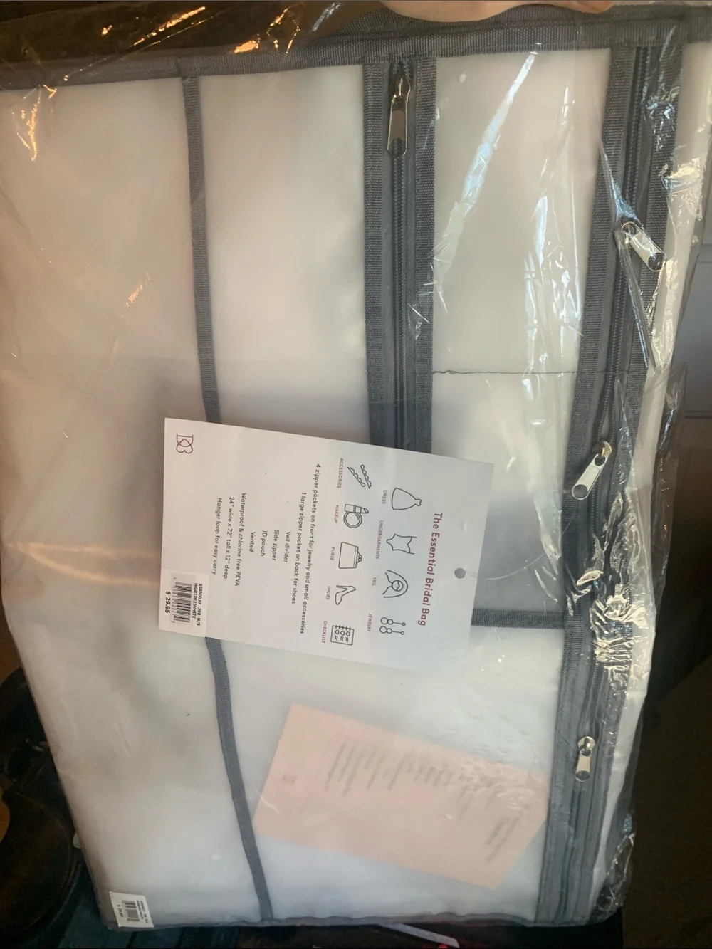 Essential Bridal Bag Organizer - White with Gray Trim